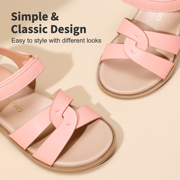 Girls Ankle Strap Strappy Flat Sandals - PINK PU - 2